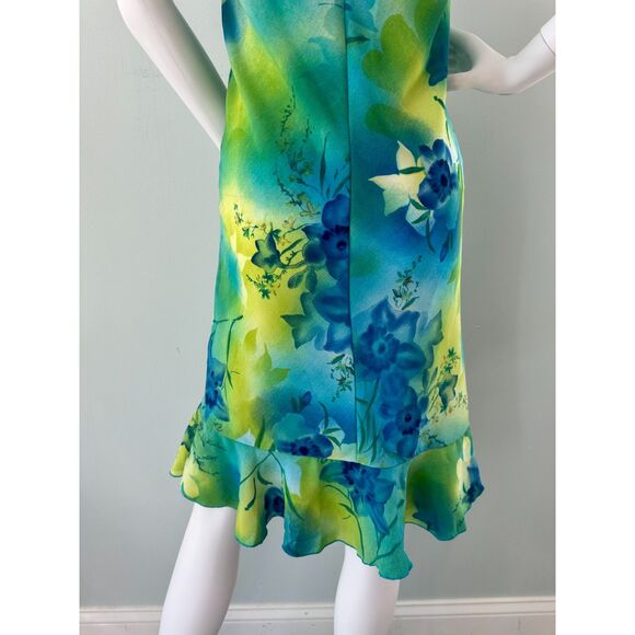 Vintage Y2k Green and Blue Hawaiian Tropical Floral Midi Halter Dress size XS - Picture 7 of 8